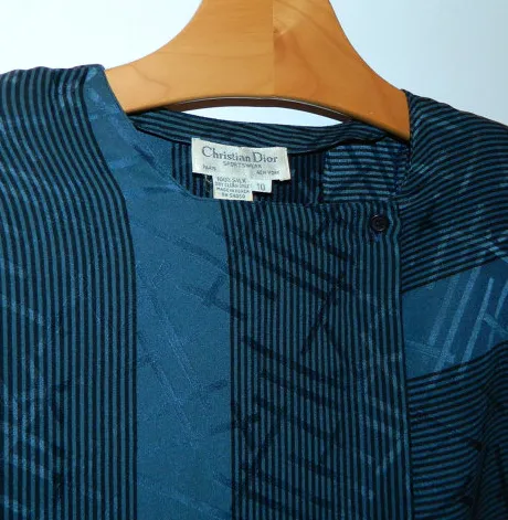 vintage 1980s Christian Dior silk blouse blue black ABSTRACT print top M