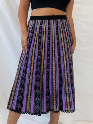 Vintage Angelika Moden Striped German-Folk Black and Purple Midi Cotton Skirt - L