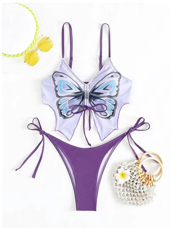 Women's Cute Butterfly Tie-string Bralette Brazilian Two-piece Bikini Swimsuit