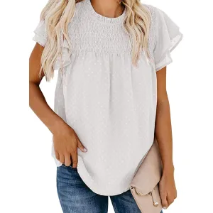 Women's Summer Cute Crewneck Lace Crochet Chiffon Blouse